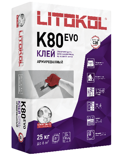 Клей для плитки, керамогранита и камня LITOFLEX K80 (класс С2 E), 25 кг, LITOKOL
